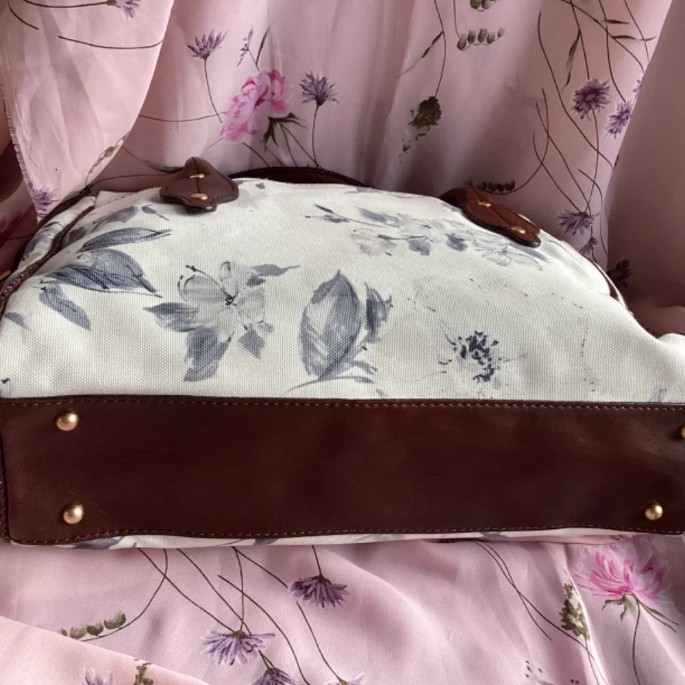 Floral Leather Briefcase Handbag